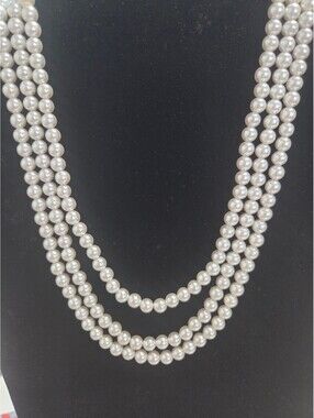 Elegant Triple Strand Faux Pearl Necklace with Silver Chain